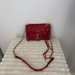 Rebecca Minkoff Red Leather Mini MAC Crossbody Bag with Chain Strap